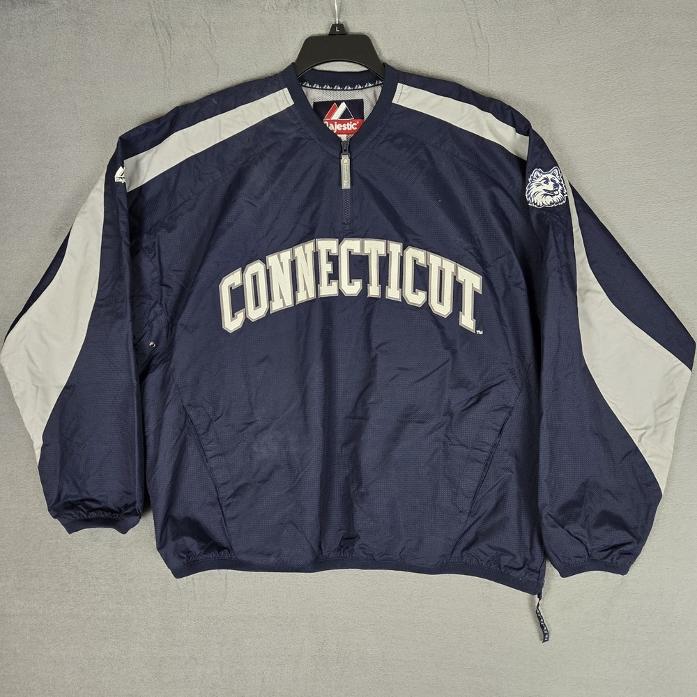 Vintage‎ UConn Majestic Jacket Mens XL NCAA College Windbreaker 1/4 Zip Huskies
